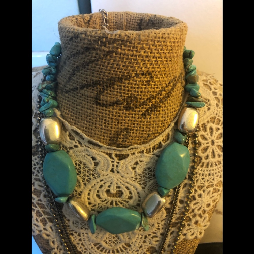 Turquoise and silver statement necklace